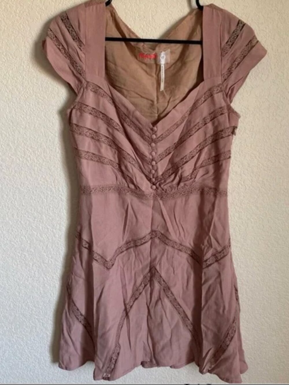Free People Dusty Pink Elle Lace Shadow Stripe Mini Dress 8 - Picture 12 of 16